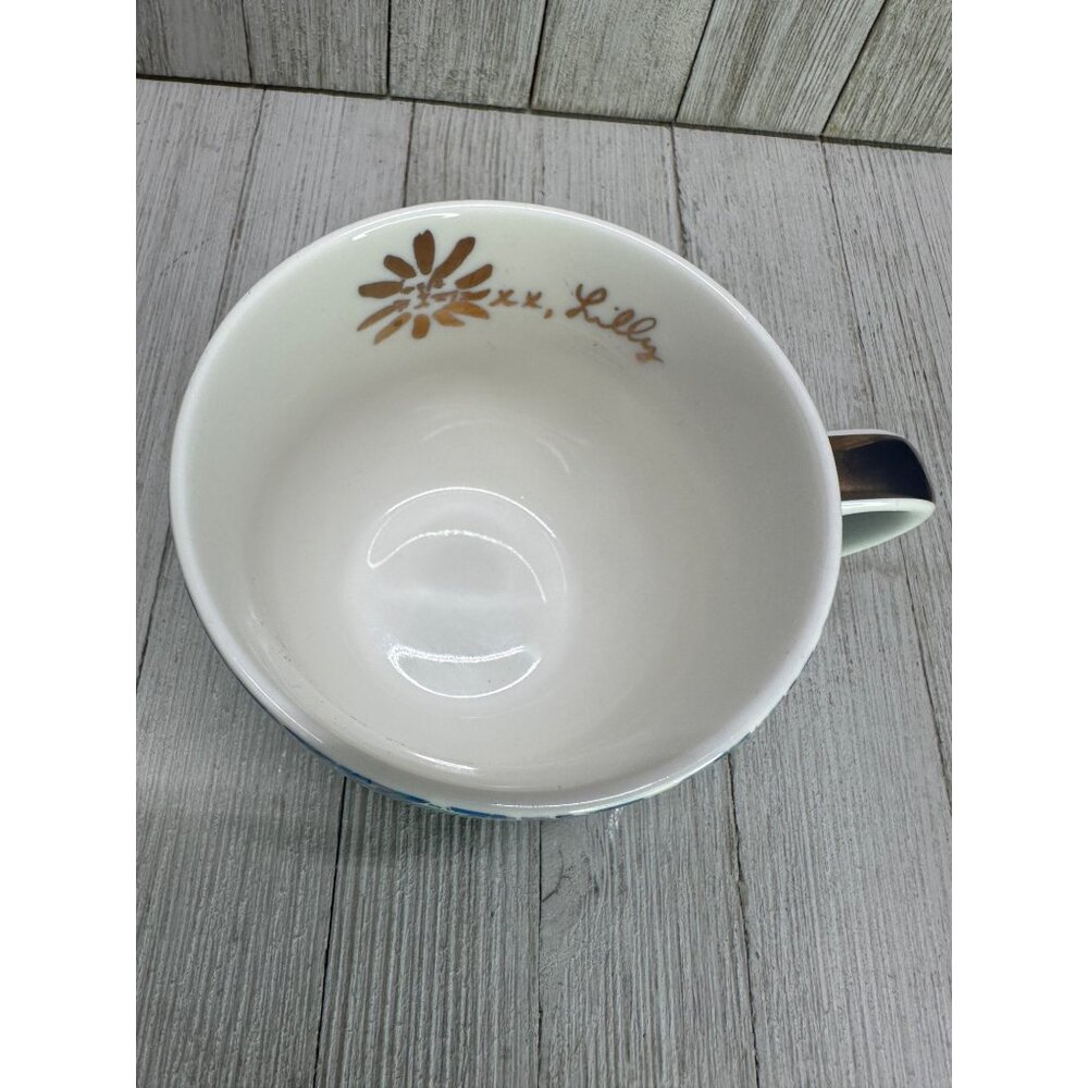 Lilly Pulitzer Set of 2 Blue Floral Tea Coffee Cups with Golden Handle 4" DIA - Picture 4 of 11